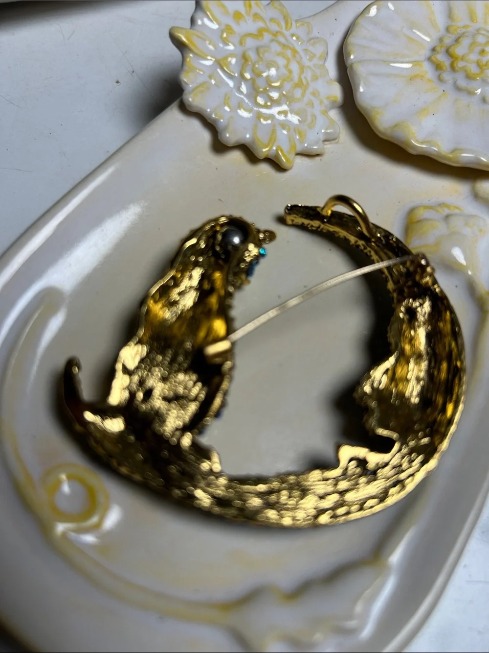 Blue Crystal Cat Moon Brooch